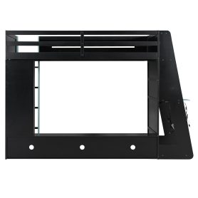 Twin Size Wood Loft Bed with Desk, Multi-storage Shelves and RGB Light