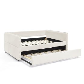 Boucle Fabric Full Size Daybed With Trundle