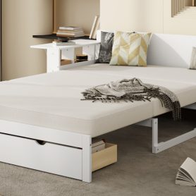 Full Size Daybed with Removable Desk, Storage Drawers & Hydraulic Side Table