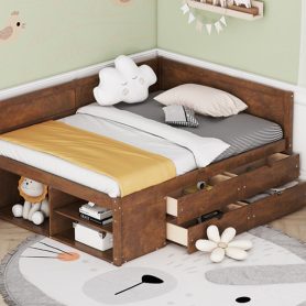 Full Size Daybed with Drawers and Shelves
