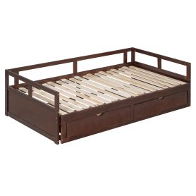 Wooden Daybed with Trundle Bed and Two Storage Drawers