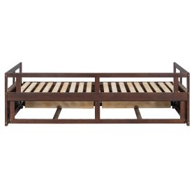 Wooden Daybed with Trundle Bed and Two Storage Drawers