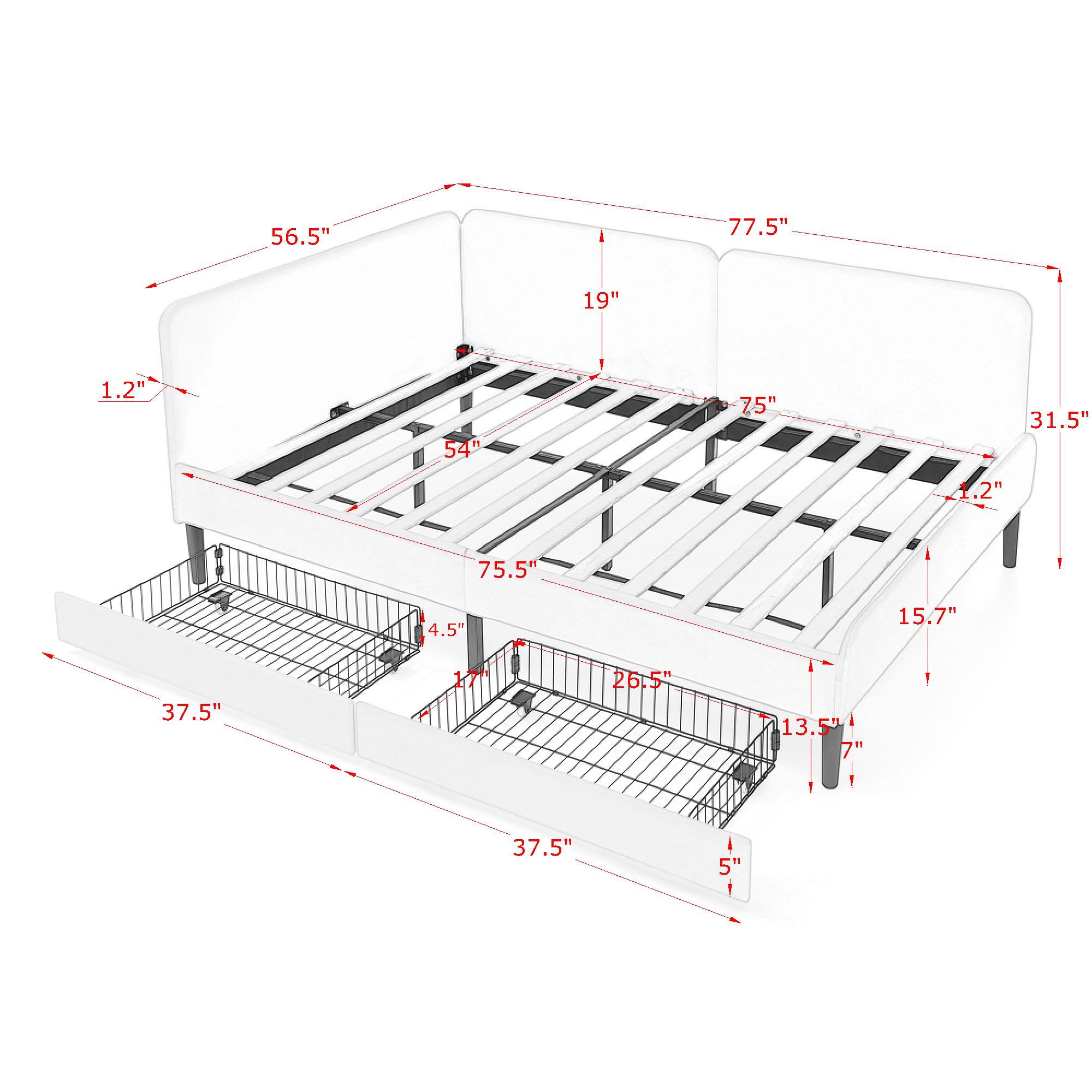 Full Size Upholstered Platform Bed Frame with 2 Storage Drawers 18 Full Size Upholstered Platform Bed Frame with 2 Storage Drawers