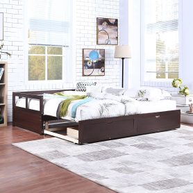 Wooden Daybed with Trundle Bed and Two Storage Drawers
