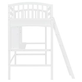 Twin Size Loft Bed with Storage Shelves, Desk and Ladder