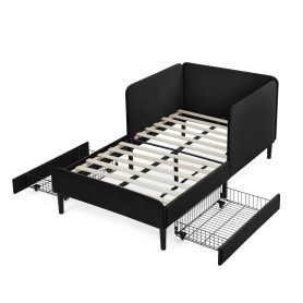 Twin Size Upholstered Platform Bed Frame With 2 Storage Drawers