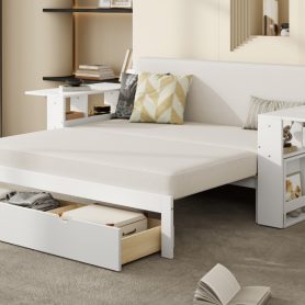 Full Size Daybed with Removable Desk, Storage Drawers & Hydraulic Side Table
