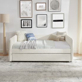 Boucle Fabric Full Size Daybed With Trundle