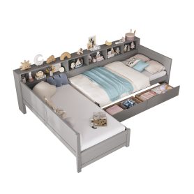 L- Shape Twin Size Bed Frame with Storage 3 Drawers