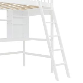 Twin Size Loft Bed with Storage Shelves, Desk and Ladder