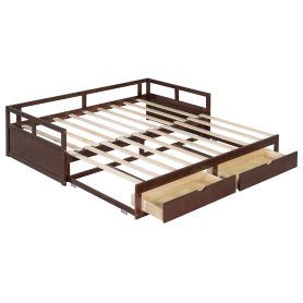 Wooden Daybed with Trundle Bed and Two Storage Drawers