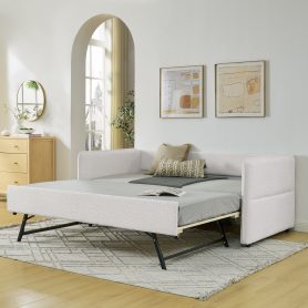 Boucle Fabric Twin Size Daybed With Trundle