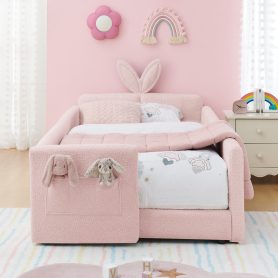 Twin Size Platform Bed with Cute Rabbit Ear Shaped Headboard