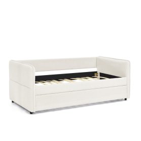 Boucle Fabric Twin Size Daybed With Trundle
