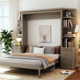 Queen Murphy Bed with Desk, Storage Shelves and Cabinets