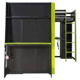 L-Shaped Wooden Twin Size Gaming Bed Frame with RGB LED Lights, Dual twin Beds, USB Ports, TV Stand & Storage Shelves