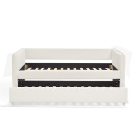 Boucle Fabric Twin Size Daybed With Trundle