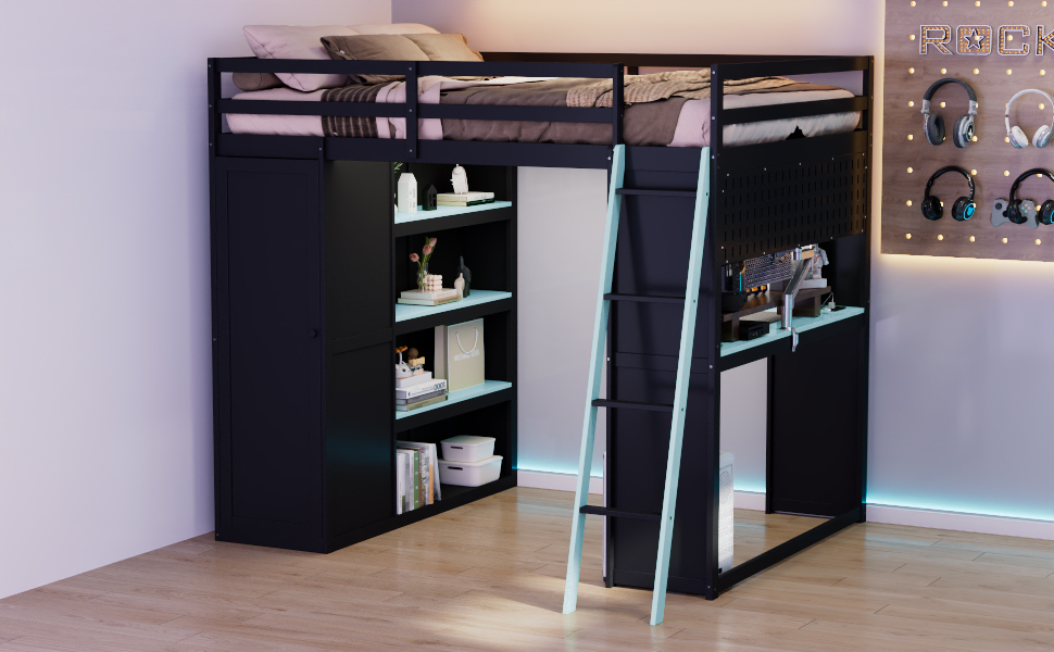 Assembly Instruction For LT000269AAC 10 Full Size Wood Loft Bed with Wardrobe, Shelves, Blackout Curtains and RGB Lights