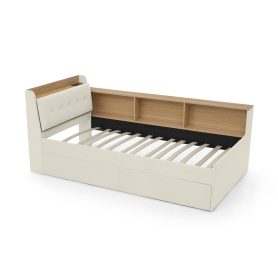 Twin Size Upholstery Velvet Day Bed with Storage Headboard and Wireless Charging