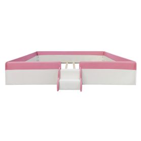 King Size Upholstered Daybed Frame with Fence and Stairs