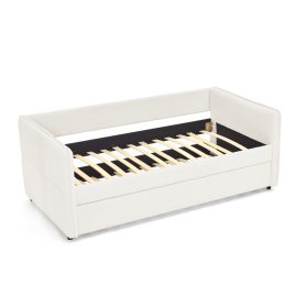 Boucle Fabric Twin Size Daybed With Trundle