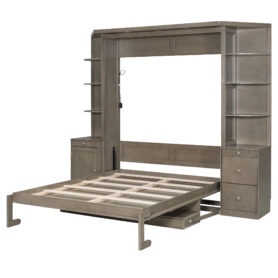 Queen Murphy Bed with Desk, Storage Shelves and Cabinets