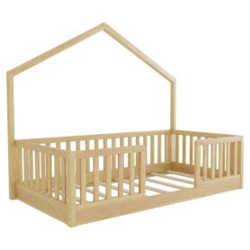 Wooden Twin Floor Bed with Light and High Rails