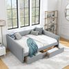 Linen Fabric Queen Size Daybed with Two Drawers