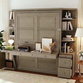 Queen Murphy Bed with Desk, Storage Shelves and Cabinets