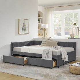 Full Size Upholstered Tufted Bed Frame with Two Drawers 49 Full Size Upholstered Tufted Bed Frame with Two Drawers