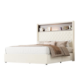 Full Size Velvet Tufted Soft Bed Frame with USB Port and Night Light
