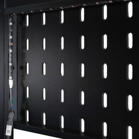 Full Size Wood Loft Bed with Wardrobe, Shelves, Blackout Curtains and RGB Lights