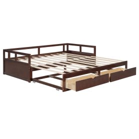 Wooden Daybed with Trundle Bed and Two Storage Drawers