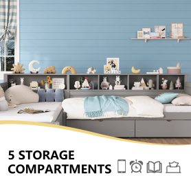 L- Shape Twin Size Bed Frame with Storage 3 Drawers