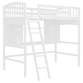 Twin Size Loft Bed with Storage Shelves, Desk and Ladder