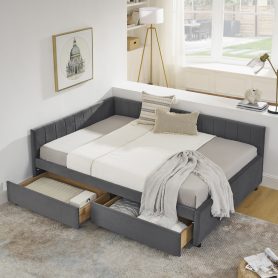 Full Size Upholstered Tufted Bed Frame with Two Drawers 48 Full Size Upholstered Tufted Bed Frame with Two Drawers