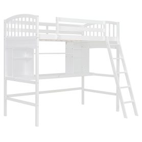 Twin Size Loft Bed with Storage Shelves, Desk and Ladder