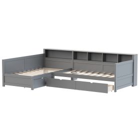 L- Shape Twin Size Bed Frame with Storage 3 Drawers