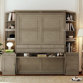 Queen Murphy Bed with Desk, Storage Shelves and Cabinets