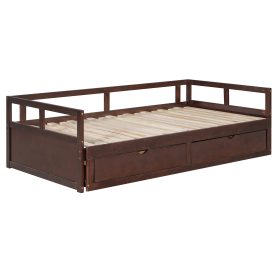 Wooden Daybed with Trundle Bed and Two Storage Drawers