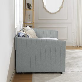 Linen Fabric Twin Size Daybed With Trundle