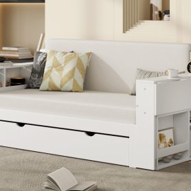 Full Size Daybed with Removable Desk, Storage Drawers & Hydraulic Side Table