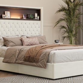 Full Size Velvet Tufted Soft Bed Frame with USB Port and Night Light