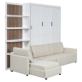 Queen Size Murphy Bed Wall Bed with Sofa and Shelves