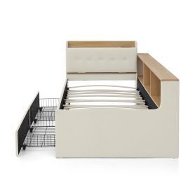 Twin Size Upholstery Velvet Day Bed with Storage Headboard and Wireless Charging