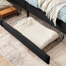 Twin Size Upholstered Platform Bed Frame With 2 Storage Drawers