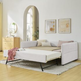 Boucle Fabric Full Size Daybed With Trundle