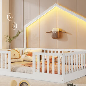 Wooden Montessori Bed with Light for Kids
