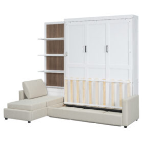 Queen Size Murphy Bed Wall Bed with Sofa and Shelves