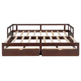 Wooden Daybed with Trundle Bed and Two Storage Drawers